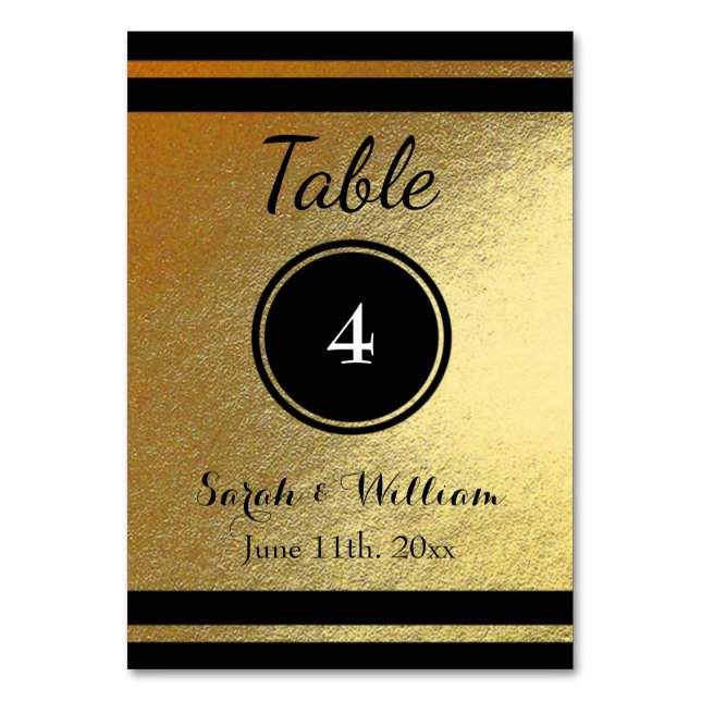 Customisable Gold/Black WEDDING TABLE NUMBER CARD (Front)