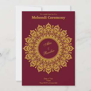 Customisable Gold Burgundy Mehendi Henna Indian Invitation