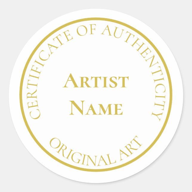 Customisable Gold Certificate of Authenticity Classic Round Sticker (Front)