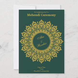 Customisable Gold Emerald Mehendi Henna Indian Invitation