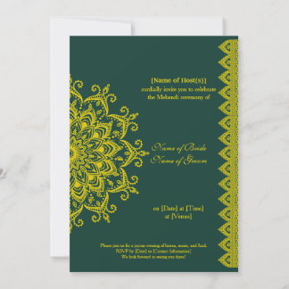 Customisable Gold Emerald Mehendi Henna Indian Invitation