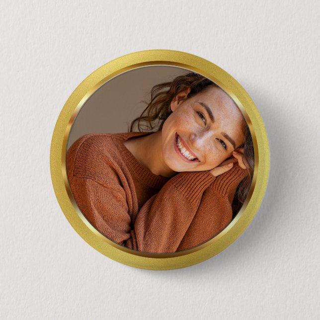 Customisable Gold Frame Photo 6 Cm Round Badge (Front)