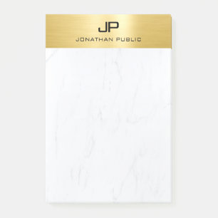 Customisable Gold & Marble Modern Simple Monogram Post-it Notes