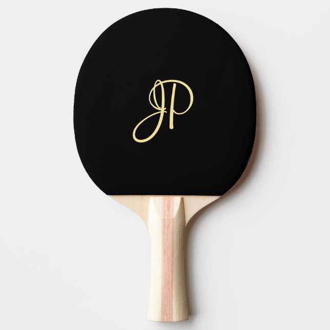 Customisable Gold Monogram Elegant Black Template Ping Pong Paddle (Front)