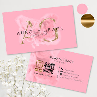 Customisable Gold & Pink Monogram Business Card