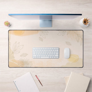 Customisable Gold Tropical Leaf Abstract Desk Mat