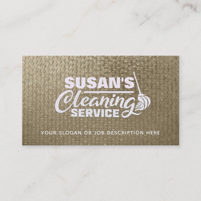 Customisable Gold & White Cleaning Business Cards (Front)