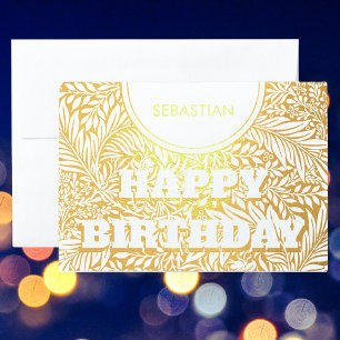 Customisable Golden Botanical Happy Birthday Foil Card