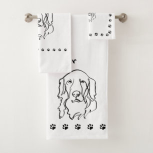 Customisable Golden Retriever Line Art Bath Towel Set