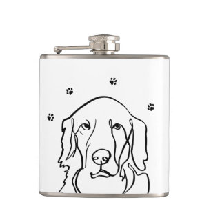 Customisable Golden Retriever Line Art Hip Flask