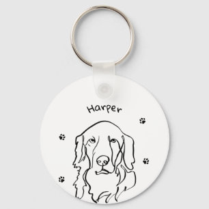 Customisable Golden Retriever Line Art Key Ring