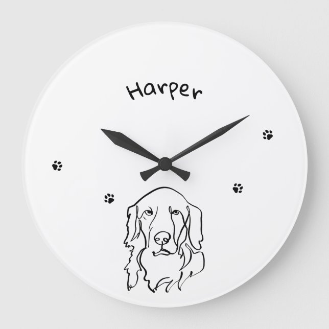Customisable Golden Retriever Line Art Large Clock (Front)