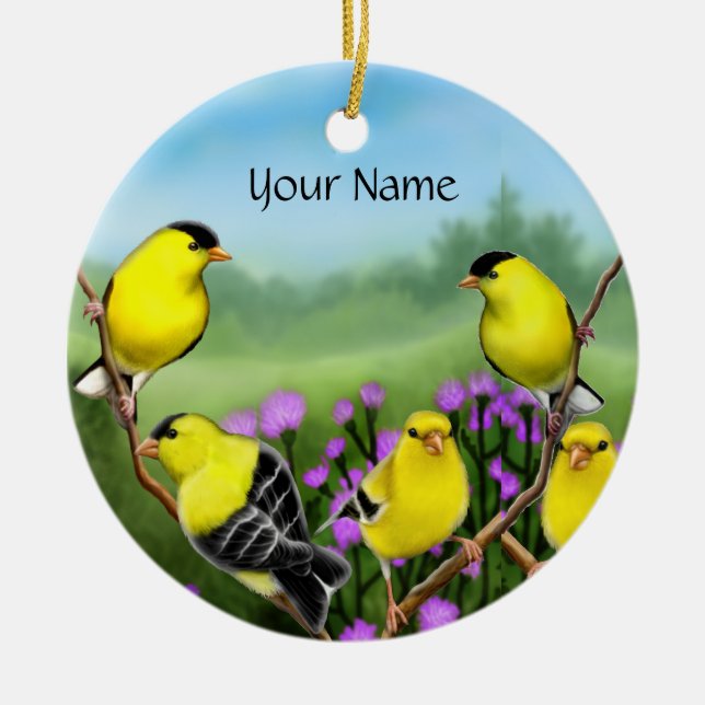 Customisable Goldfinches in Thistles Ornament (Front)