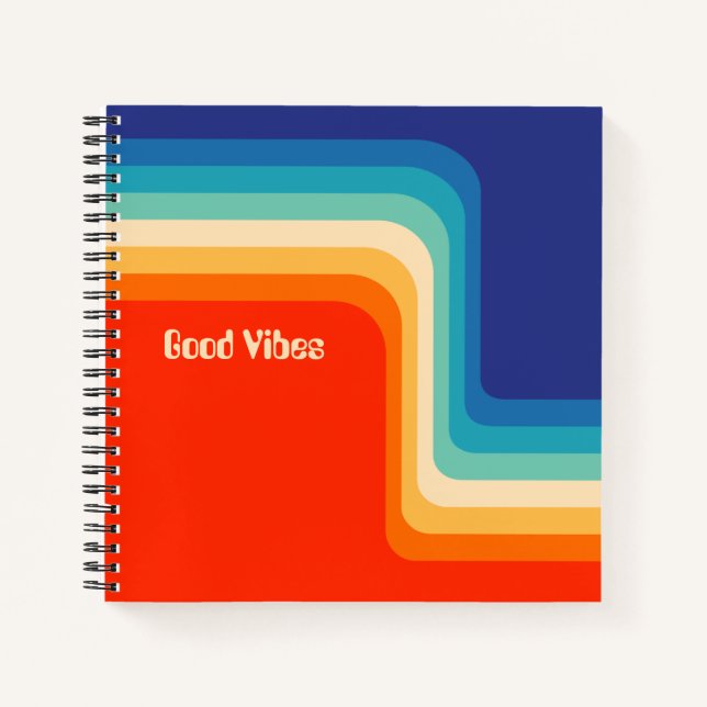Customisable Good Vibes 70s Ombre Notebook (Front)