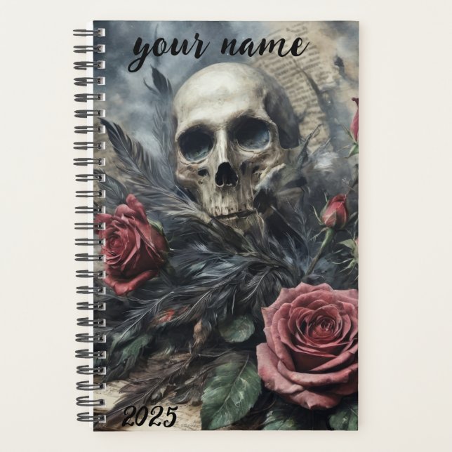 Customisable "Gothic Skull and Roses #2" Planner (Front)