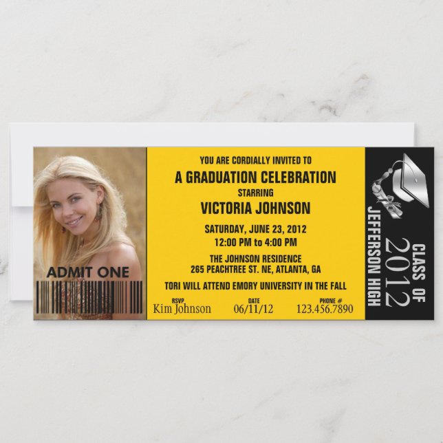Customisable Graduation Admission Ticket Invite (Front)