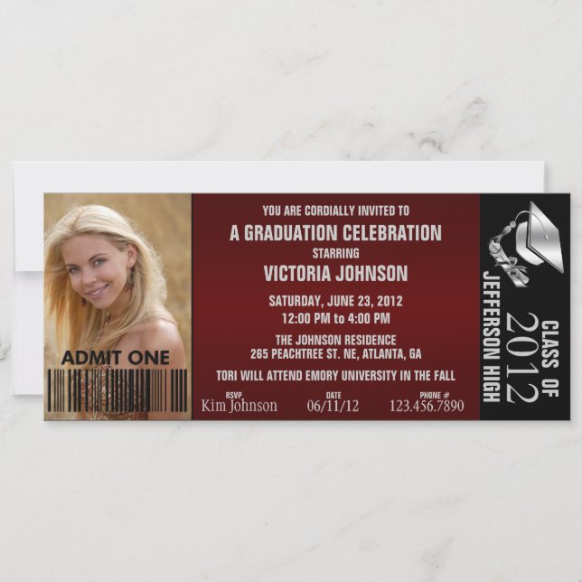 Customisable Graduation Admission Ticket Invite (Front)
