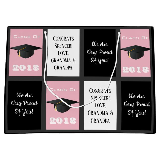 Customisable Graduation Pink Large Gift Bag (Front)