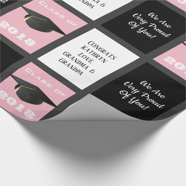 Customisable Graduation Pink Wrapping Paper (Corner)