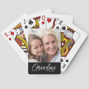 Customisable Grandma Year Established Photo Playing Cards