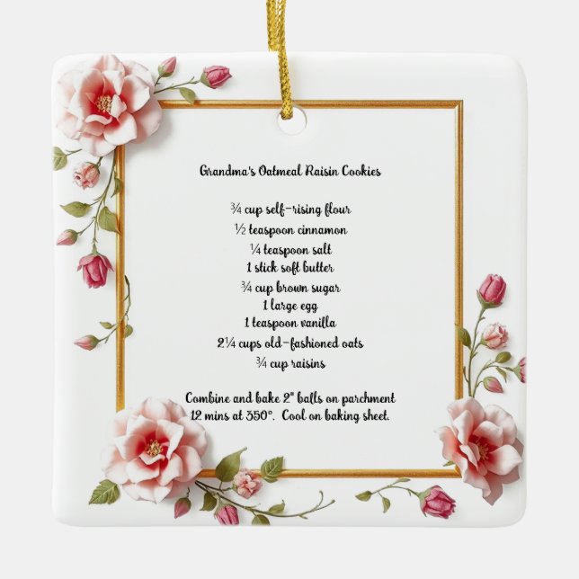 Customisable Grandma's Oatmeal Raisin Cookies Gift Ceramic Ornament (Front)