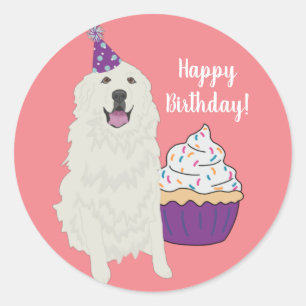 Customisable Great Pyrenees Birthday  Classic Roun Round Sticker