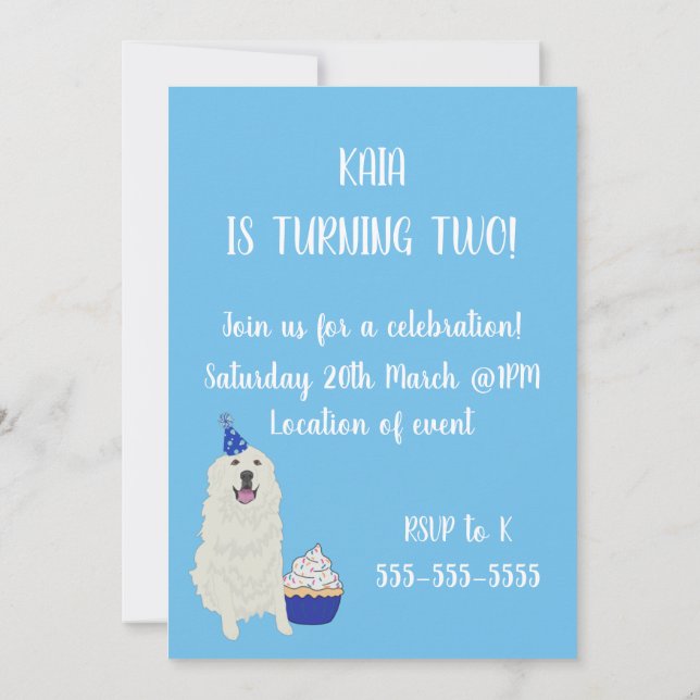 Customisable Great Pyrenees  Birthday Invitation (Back)