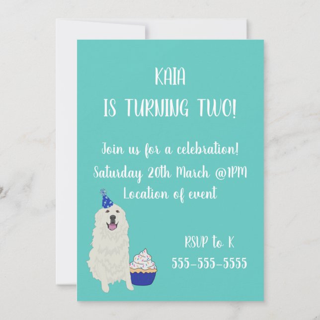 Customisable Great Pyrenees  Birthday Invitation (Back)