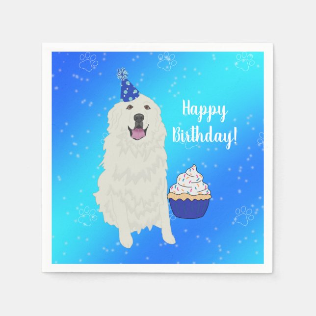 Customisable Great Pyrenees Birthday Napkin (Front)