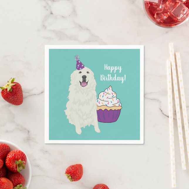 Customisable Great Pyrenees Birthday Napkins (Insitu)