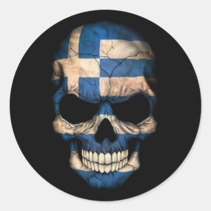 Customisable Greek Flag Skull Classic Round Sticker