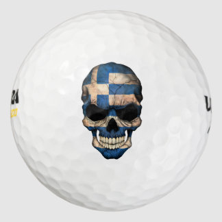 Customisable Greek Flag Skull Golf Balls