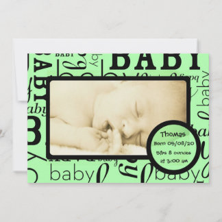 Customisable green baby photo announcements
