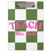 Customisable Green Chequered Teacher Clipboard