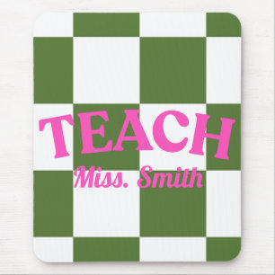 Customisable Green Chequered Teacher Clipboard Mouse Pad