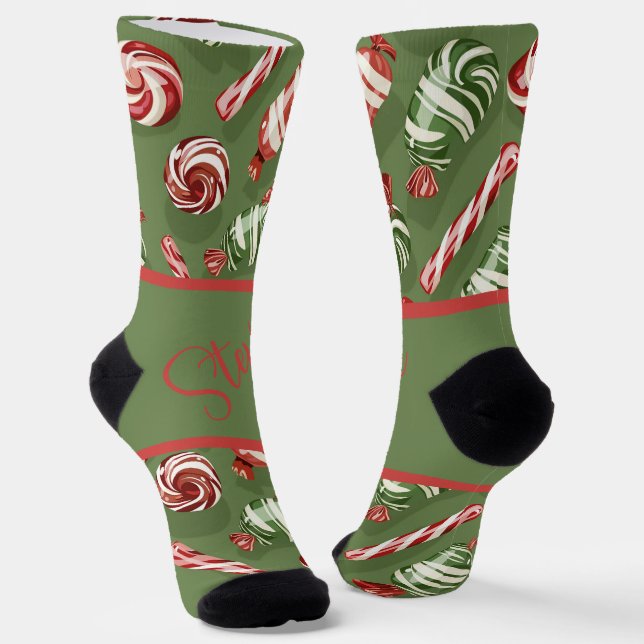 Customisable Green Christmas Candy Socks (Angled)