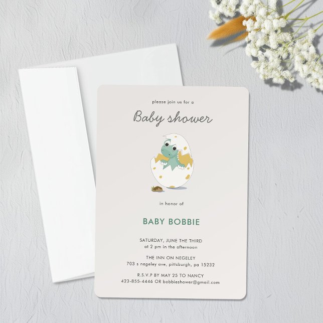 Customisable Green Dino Party Theme Baby Shower Invitation (Creator Uploaded)