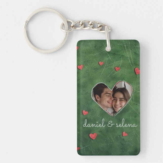 Customisable Green Natural Hearts Key Ring (Front)