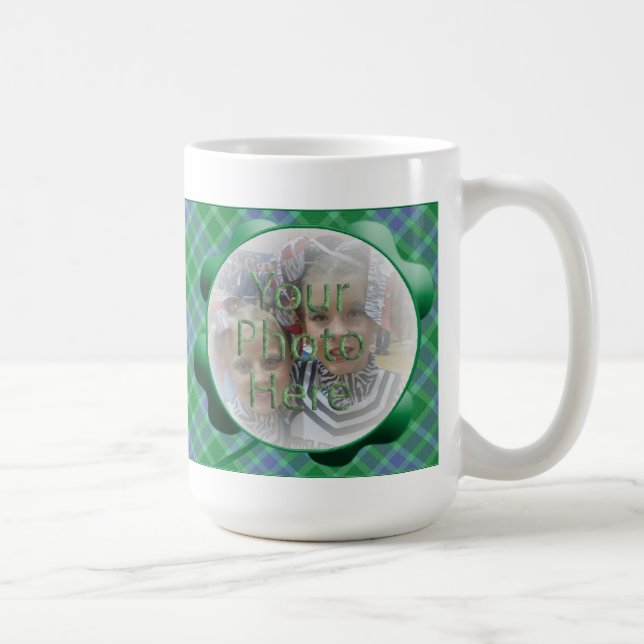 Customisable Green Plaid Shamrock Photo Mug (Right)