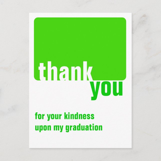 Customisable Green - Thank you  - Graduation Postcard (Front)