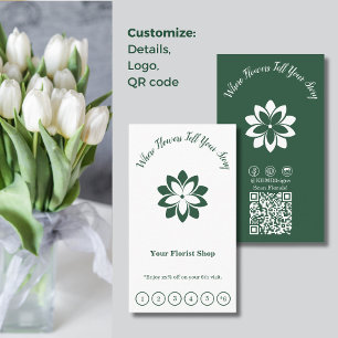 Customisable Green & White Florist Flat Loyalty Card