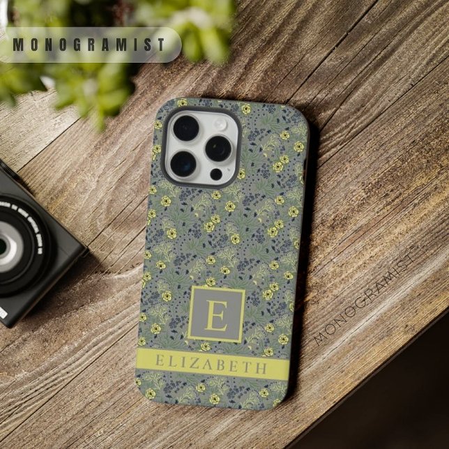 Customisable Grey Green Floral Yellow Flowers iPhone Case (Customizable Grey Green Floral Yellow Flowers iPhone Case)