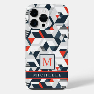 Customisable Grey White Blue Red Geometric iPhone 14 Pro Max Case