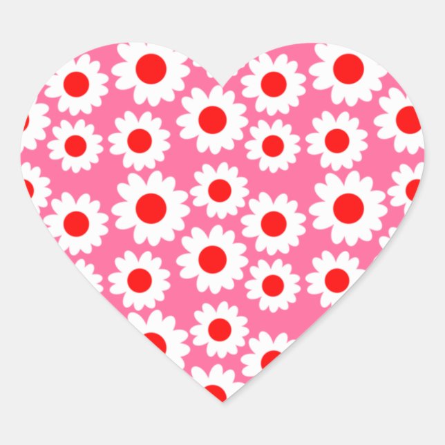 Customisable Groovy Daisies Heart Sticker (Front)
