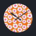 Customisable Groovy Daisies Round Clock<br><div class="desc">Groovy flowers clock.  Style and background colour can be customised.</div>