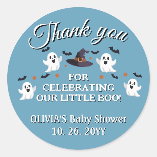 Customisable Halloween Baby Shower Thank You Classic Round Sticker (Front)