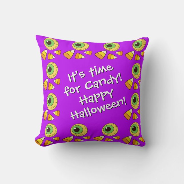 Customisable Halloween Eyeball & Candy Corn Pillow (Front)
