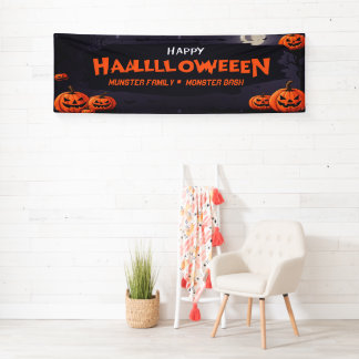Customisable Halloween Party Banner, Pumpkins Bats Banner