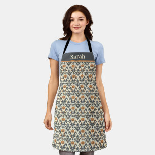 Customisable Halloween Pumpkin Damask Pattern Apron