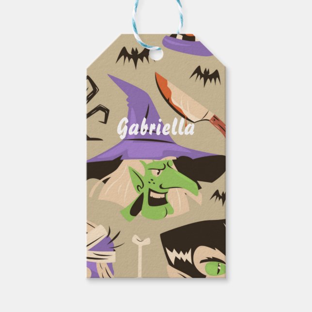 Customisable Halloween Vintage Pattern Gift Tags (Front)